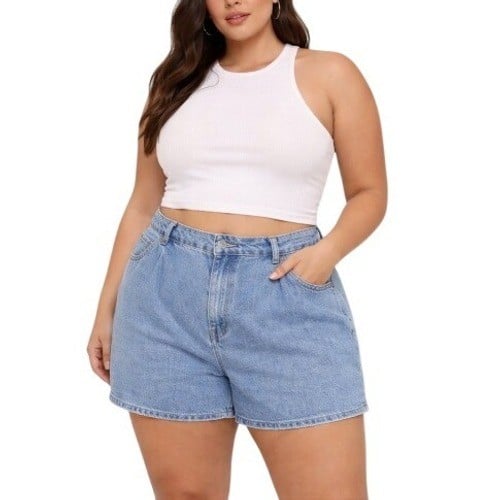 Asos Design Women's Light Blue 100% Cotton Denim Shorts Plus Size Nwt